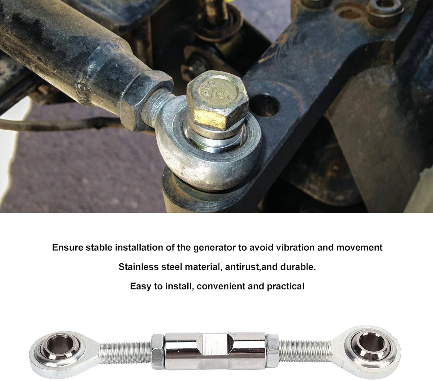 Aramox Adjustable Tensioning Rod Heim Joint Rugged Stable High Hardness Alternator Bracket Joint Tensioning Rod Silver Replacement for SBC 350 454 Engine