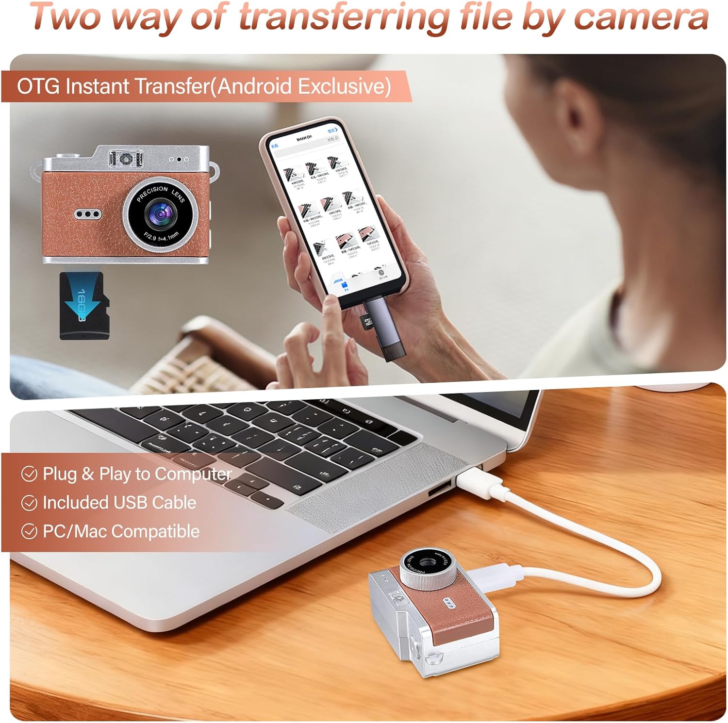 Mini Retro Keychain Digital Camera, Ultra-Compact Tiny Camera with 1080P Video, 0.96" Display, Long Battery Life, Pocket Video Recorder for Travel, Daily Vlogging, Birthday (Brown)