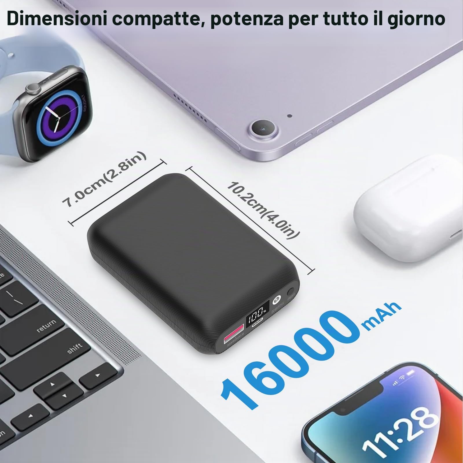 Batteria per Gilet Riscaldato-22.5W Ricarica Rapida Power Bank con Display a LED e Uscita CC7,4V per Giacche, Felpe e Pantaloni Riscaldati, Compatibile con iPhone, iPad, Samsung.