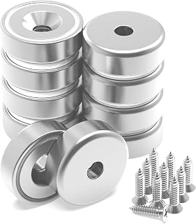 AntMag Neodymium Round Base Cup Magnets 40 lbs Pulling Force 0.98"(25mm) Pack of 10 with Countersunk Hole,Mounting Screws,Strong,Industrial Strength Rare Earth Magnets for Home,Work