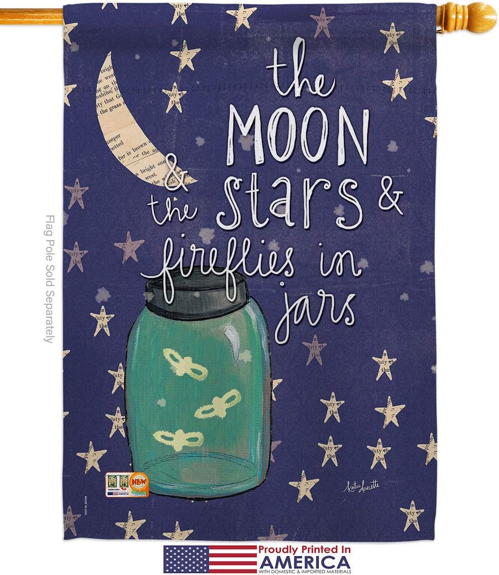 Moon Stars Fireflies Jars House Flag Dowel Set Sweet Life Expression Spiritual Hope Love Wisdom Support Emotion Postive Small Decorative Gift Yard Banner Made In USA 28 X 40