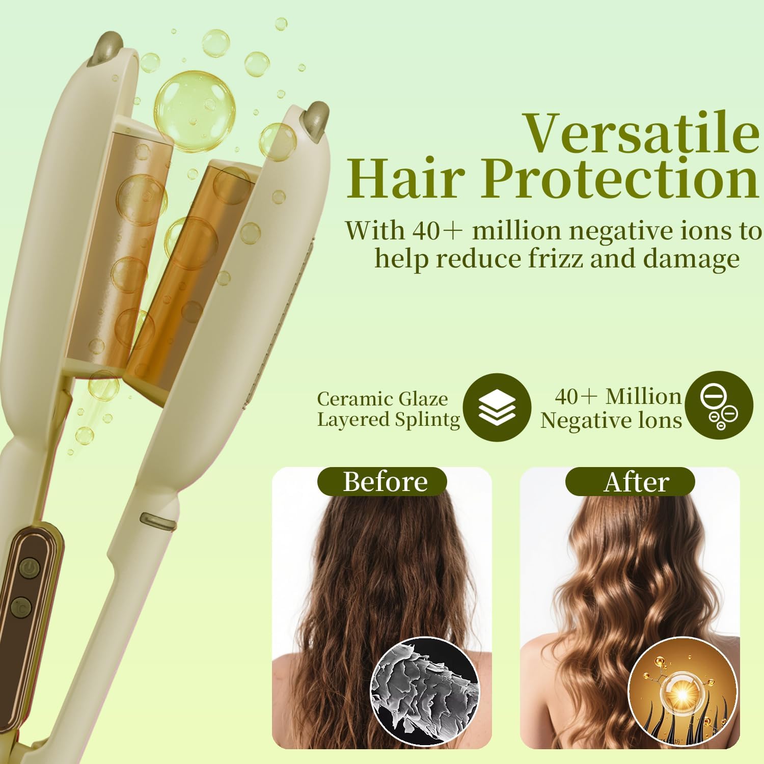 Waver Curling Iron, Beach Curling Wand, Ionic Hair Curler Tool with Ceramic 3 Barrel for All Hair Types, Anti-Scald Protection, Adjustable Time & Temps for Effortless, Long-Lasting Waves