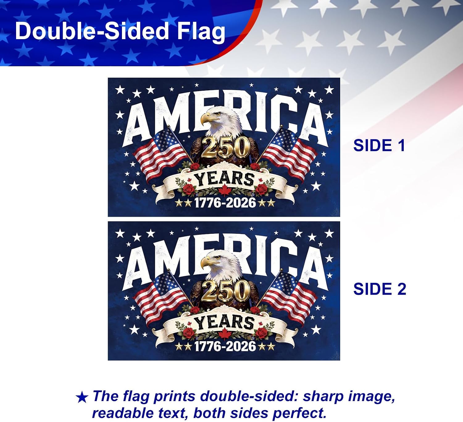 250 Anniversary USA Flag 3x5 Ft - America 250 Double Sided 3-Ply Outdoor Flag, 1776-2026 250th Anniversary Commemorative Banner with Brass Grommets, Patriotic 4th of July Decorations for Yard House Porch