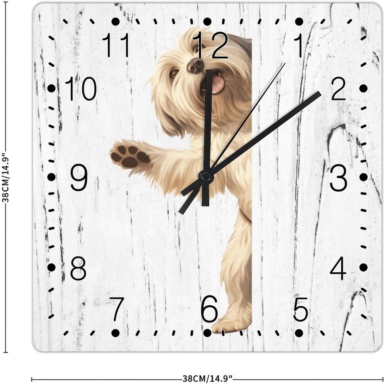 Lhasa Apso Clocks Lhasa Apso Dog Peeking ASquare Corner Wooden Wall Clock Pet Owner Gift Square Wooden Decorative Clocks Non-Ticking Silent Wall Clock for Home Living Room 15x15in