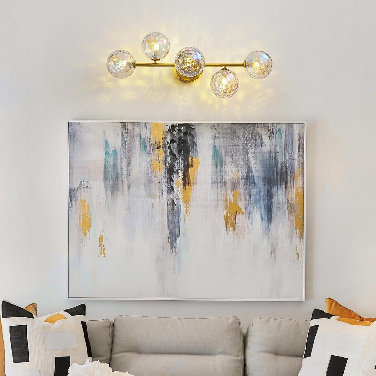 Gold Bathroom Vanity Light Fixtures: Modern Wall Scones With Stained Glass Shades - Globe Makeup Lighting Fixture over Mirror - Brass Ball Powder Room Vanities Lights for Bathroom Bulbs not Included