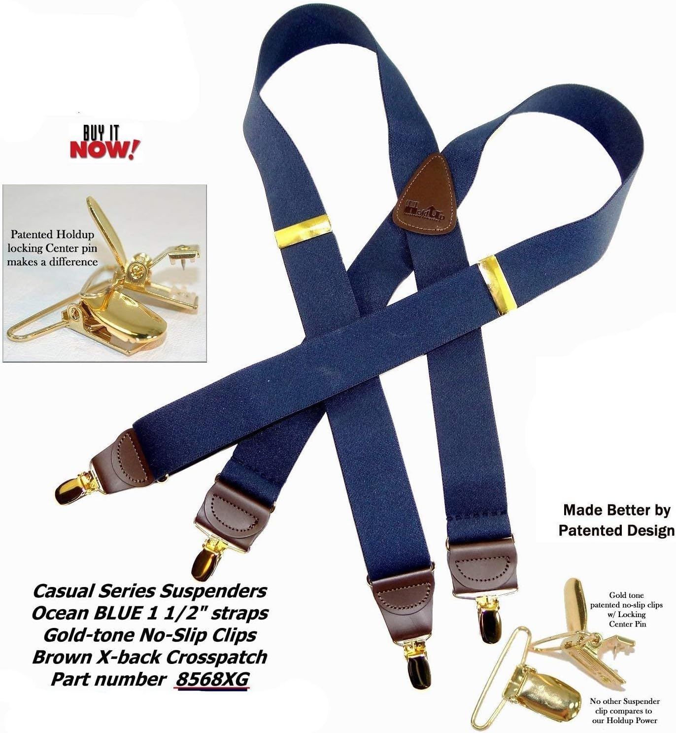 Hold-Up Casual Series Suspenders for Men In the Traditional X-Back Style with USA Patented No-Slip Clips - Image 5