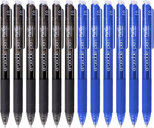 Miniatura 10 de ParKoo Bolígrafos de gel retráctiles borrables con punta fina de 0.028in, desaparece el error, 12 bolígrafos de tinta negra para planificadores de