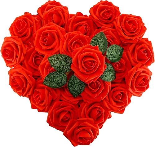 Miniatura 13 de 25 rosas artificiales rosas con tallo largo, de espuma falsa con sensación real, para decoración DIY, ramos de boda, centros de mesa, despedidas de