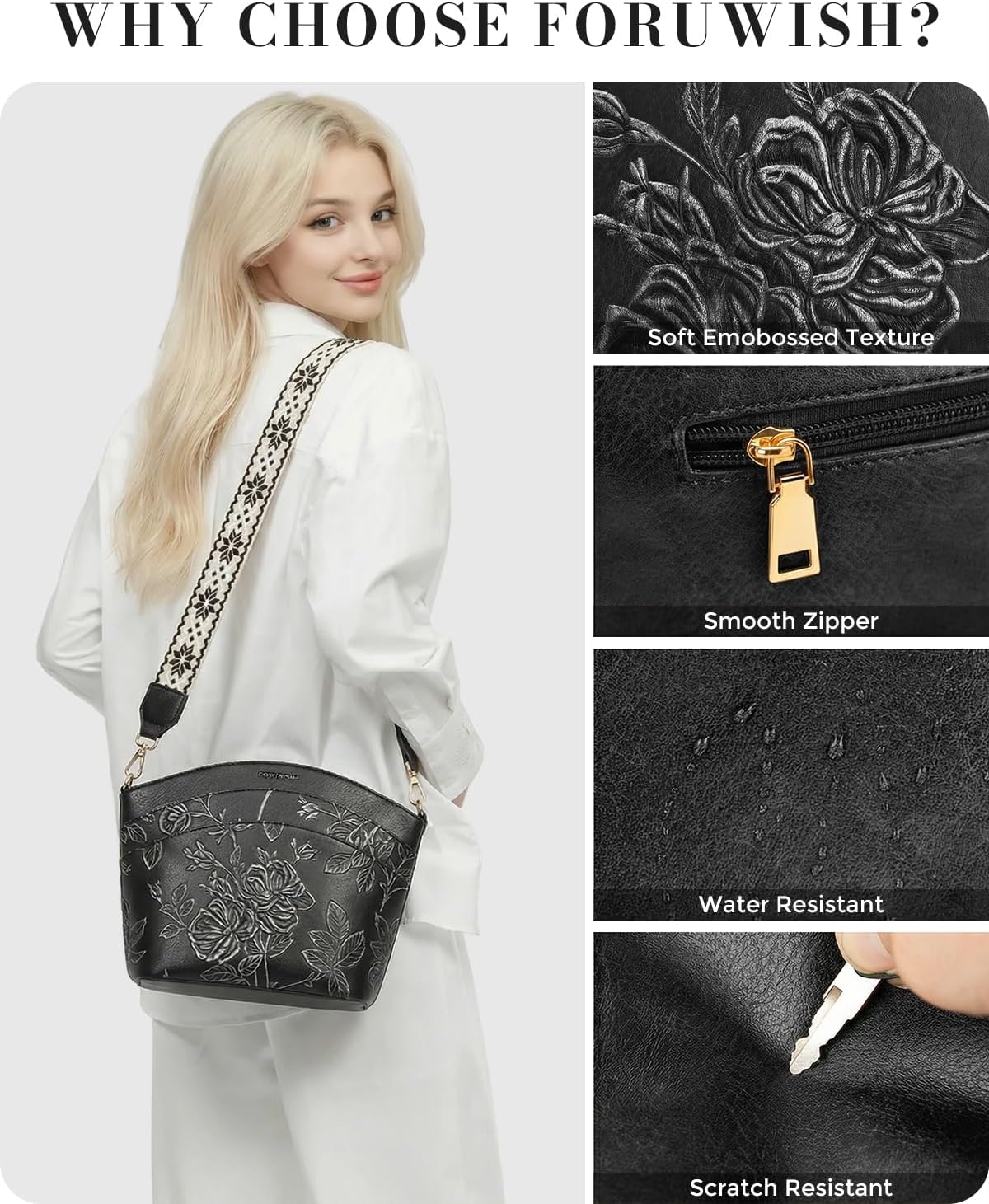 Crossbody Bags for Women Travel Vegan Leather Crossbody Purses Handbags Shoulder Bag with Adjustable Boho Strap
