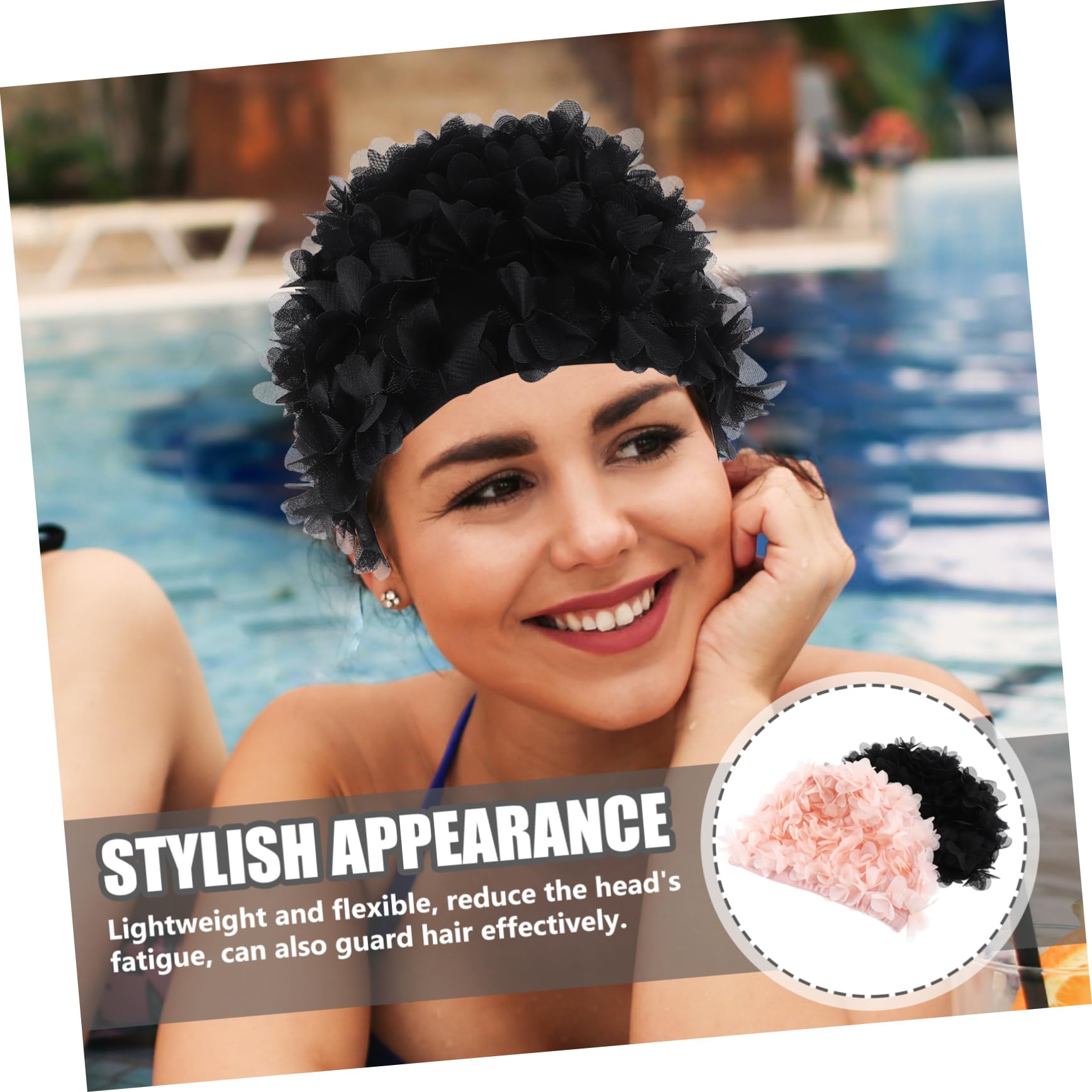 BESPORTBLE Flower Swim Cap for Women 2 Pcs Stretchy Comfortable Breathable Hair Protection Swim Hat for Adults