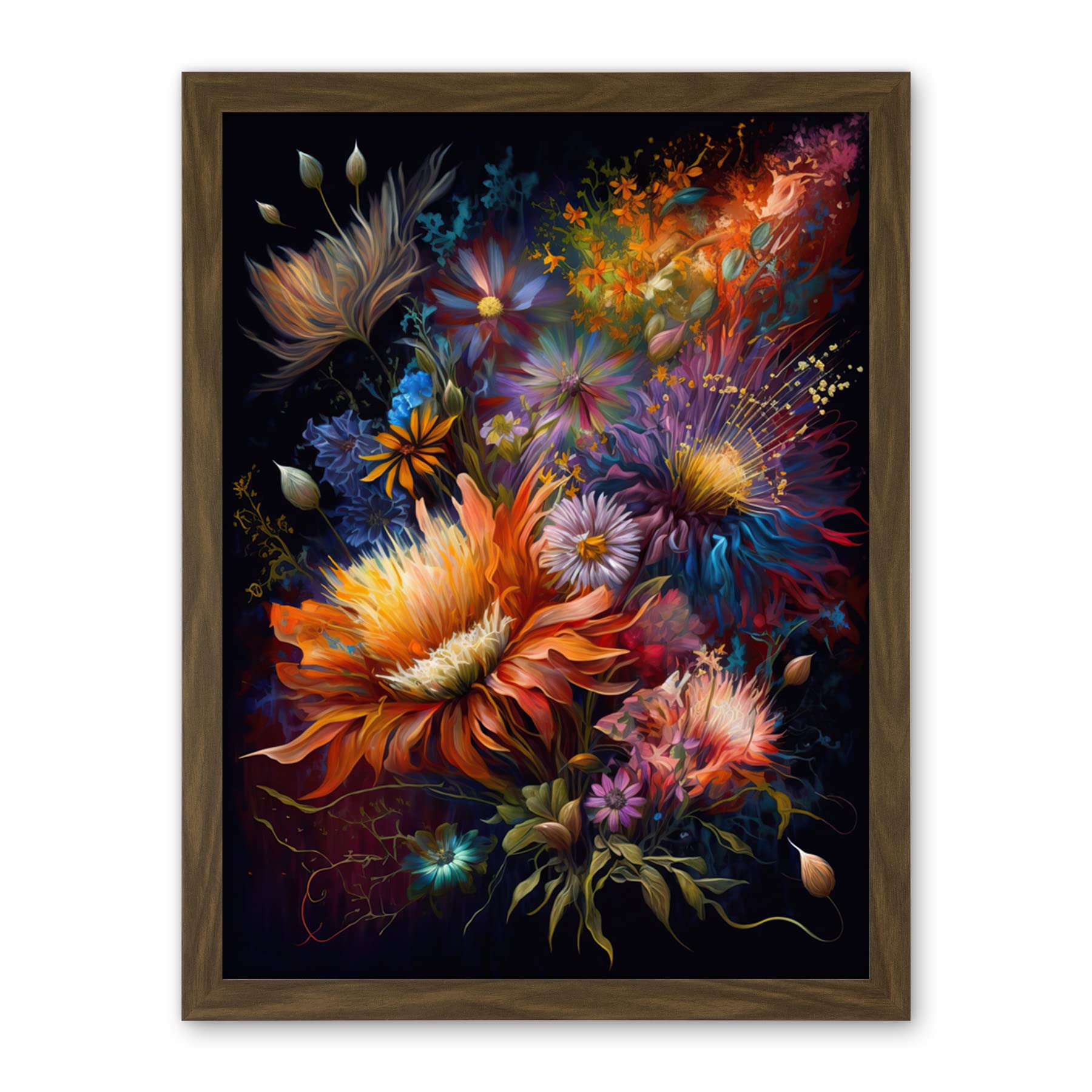 Artery8 Wildflower Bouquet Pink Blue Orange Floral Art Artwork Framed Wall Art Print 18X24 Inch