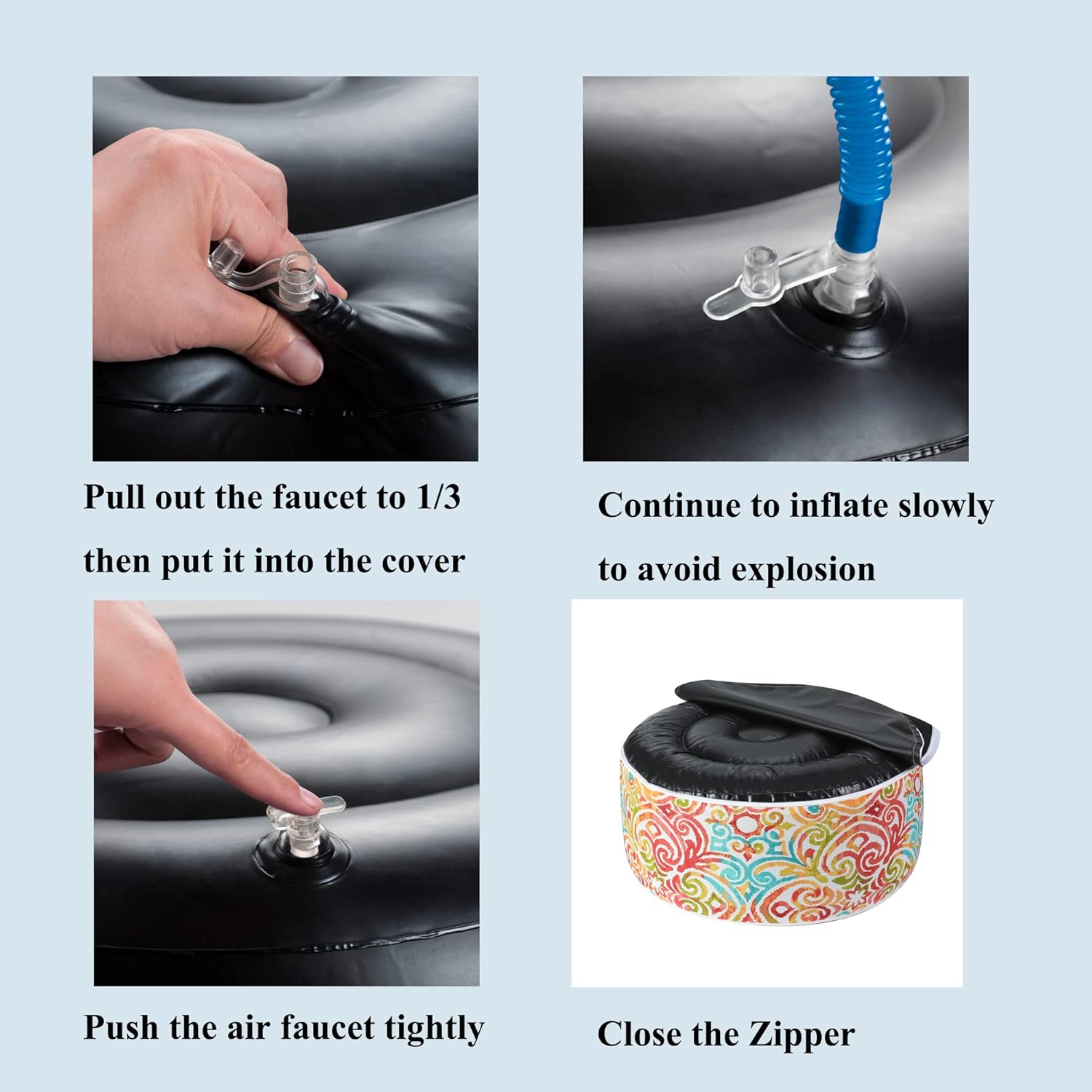 FUNHOME Inflatable Stool Ottoman Footrest with Handle, All Weather Footrest Seat with Foot Pump D20 xH9, Water Repellent Footstool Pouf for Home Patio Garden and Camping Use-Corinthian Dapple