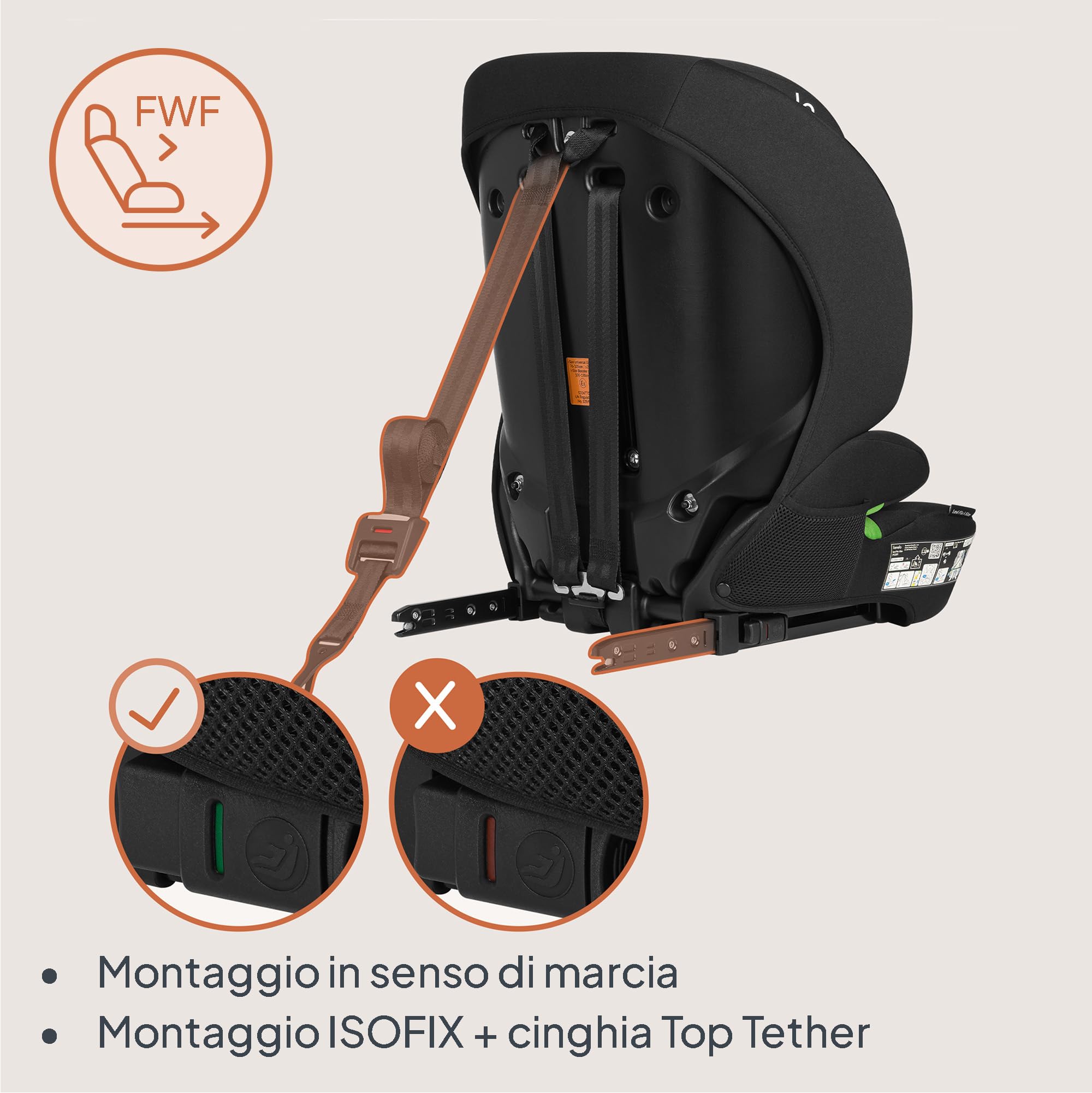 LIONELO Seggiolino auto LEVI FIX I-SIZE con ISOFIX per bambini 76-150 cm fino a 36kg Gruppo 1/2/3 Protezione laterale 10 Livelli di regolazione del poggiatesta, Top Tether, Ampio e comodo (Nero)