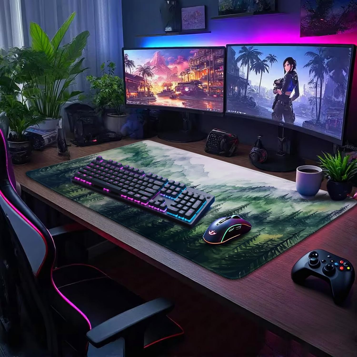 Misty Forest Mountain Gaming Mouse Pad Desk Mat 31.5"x15.7" image 3