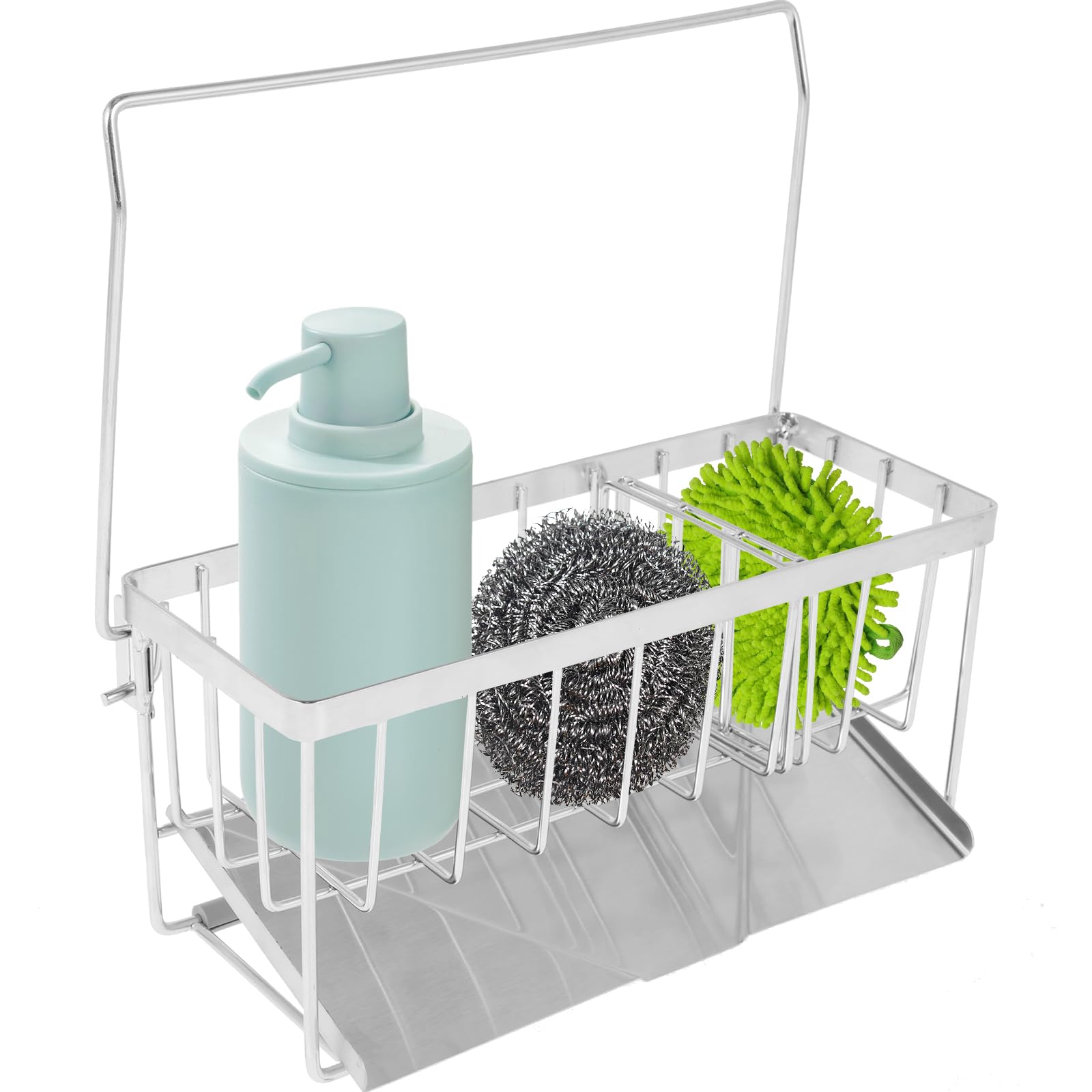Sink Caddy Organizer Stainless Steel Sponge Holder with Drain Tray Kitchen Sponge Sink Rack with Removable Rag Holder