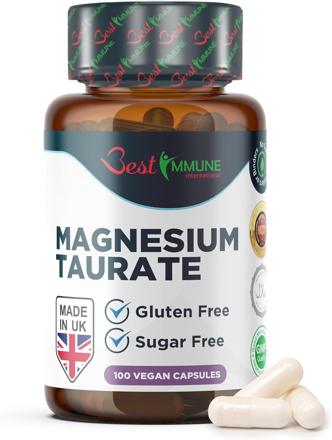 Best Immune, Magnesium Taurate 500mg Supplement – Strength Balanced Formula for Absorption, Bioavailability, Support Energy & Muscle Function, for Men Women, 500 mg 100 Capsules, 100 Days Supply