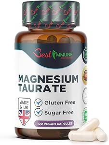 Best Immune, Magnesium Taurate 500mg Supplement - Strength Balanced Formula for Absorption, Bioavailability, Support Energy & Muscle Function, for Men Women, 500 mg 100 Capsules, 100 Days Supply