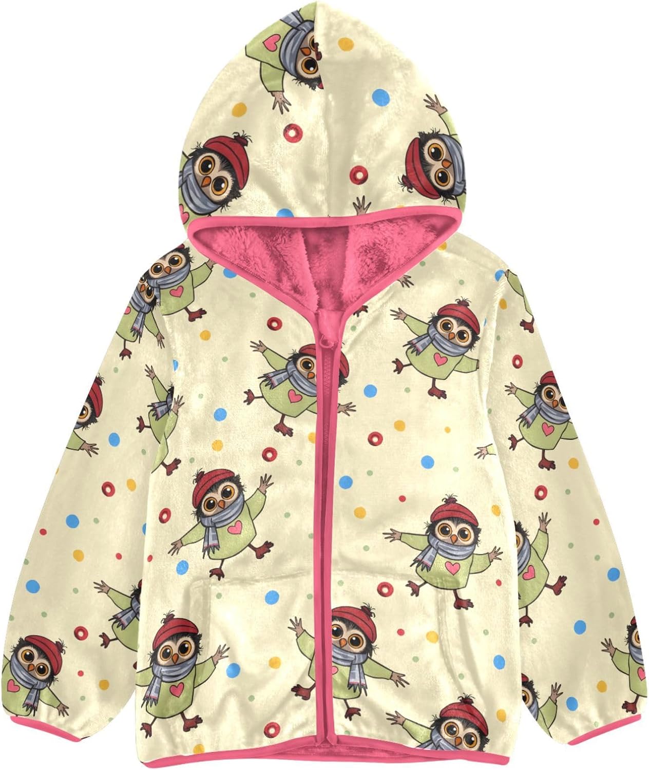 Girls Hoodie Outfit Owl Pattern Zipper Sweatshirt Coat Fleece Jacket for Kids 3-10T
