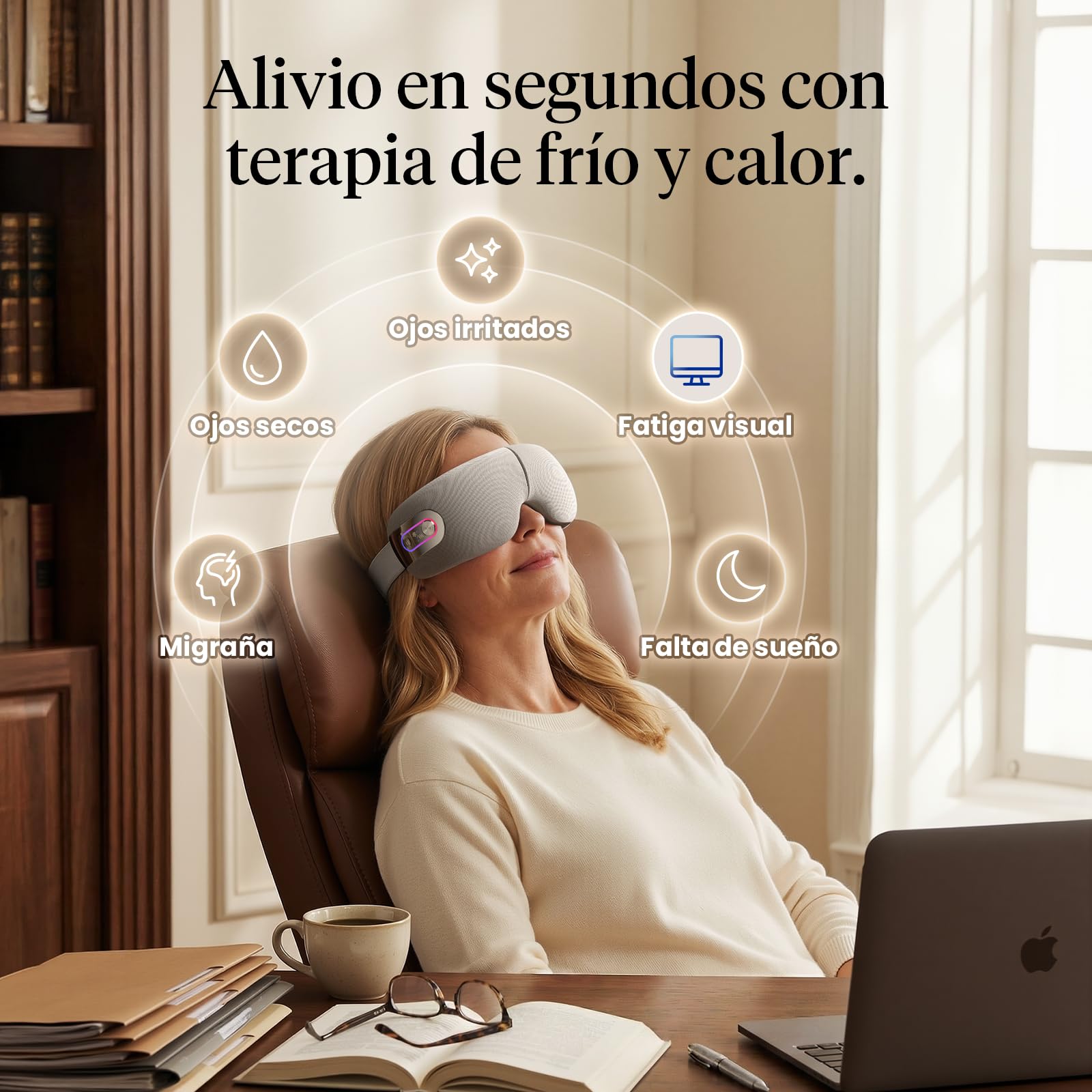BOB AND BRAD EYEFLOW Masajeador de Ojos con Calor y Frío, Máscara Ocular de Compresión Fría de Semiconductores para el Alivio de la Migraña, Ojos Secos y Ojeras, Regalo para Mujeres y Hombres