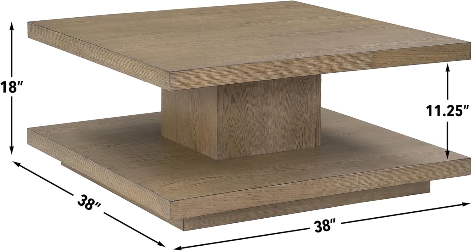 Steve Silver Furniture Canyon Brown Cocktail Table, 38" Table Top, Living Room, Modern/Rustic/Contemporary Designed Coffee Table, Double Storage Shelf, Hand Stained Wood, 38" L x 38" D x 18" H, Brown