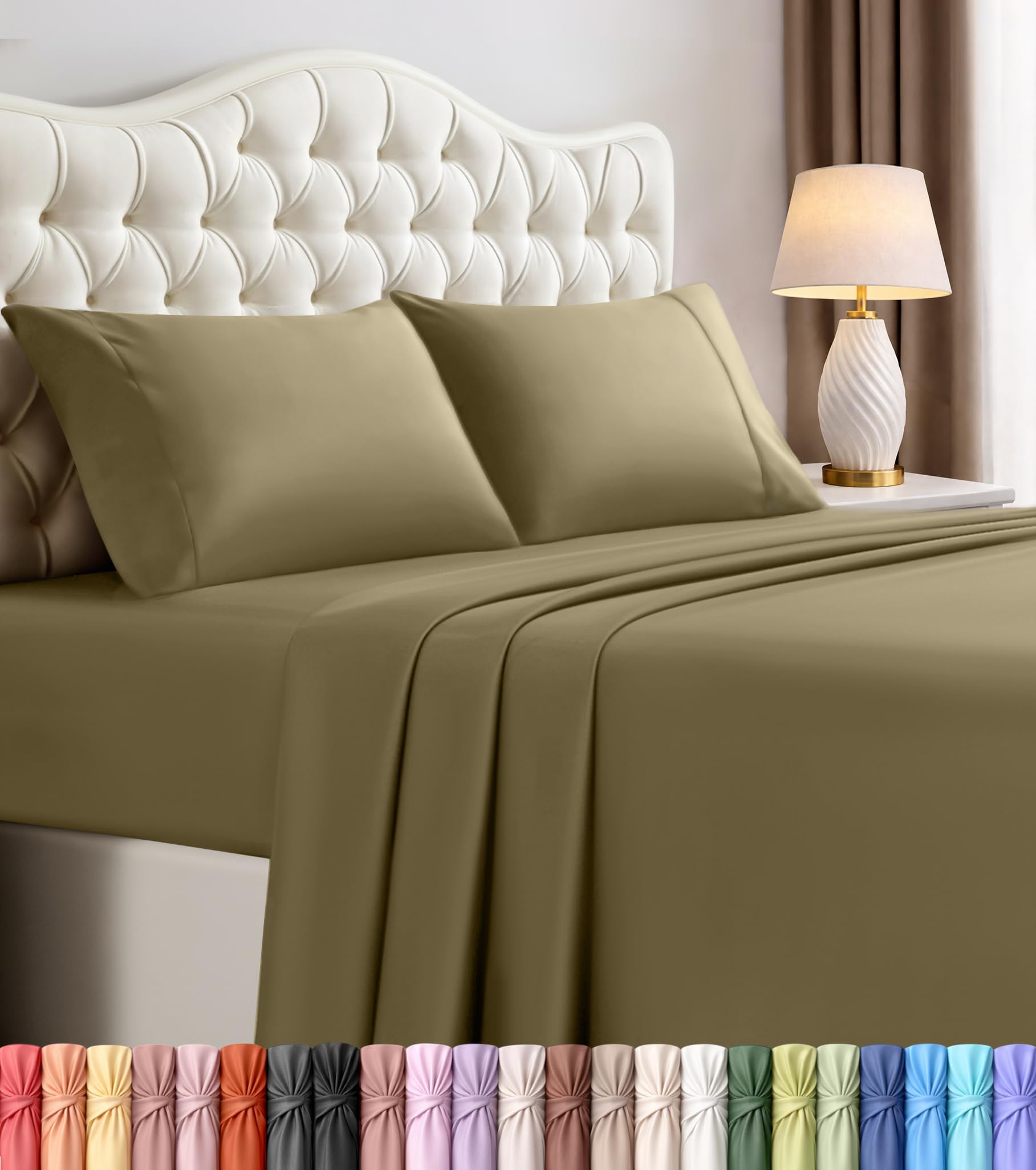Utopia Bedding King Bed Sheets Set - 4 Piece Bedding - Brushed Microfiber - Shrinkage and Fade Resistant - Easy Care (King, Olive)