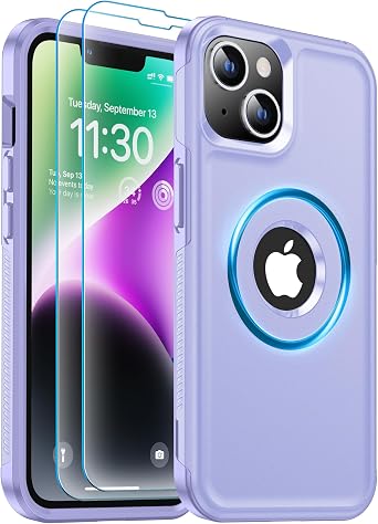 Redpepper Magnetic for iPhone 13 case [Compatible with MagSafe][Glass Screen Protector][Military Grade Drop Protection][Non-Slip] Heavy Duty Shockproof for iPhone 13 Phone Case 6.1 inch Light Purple