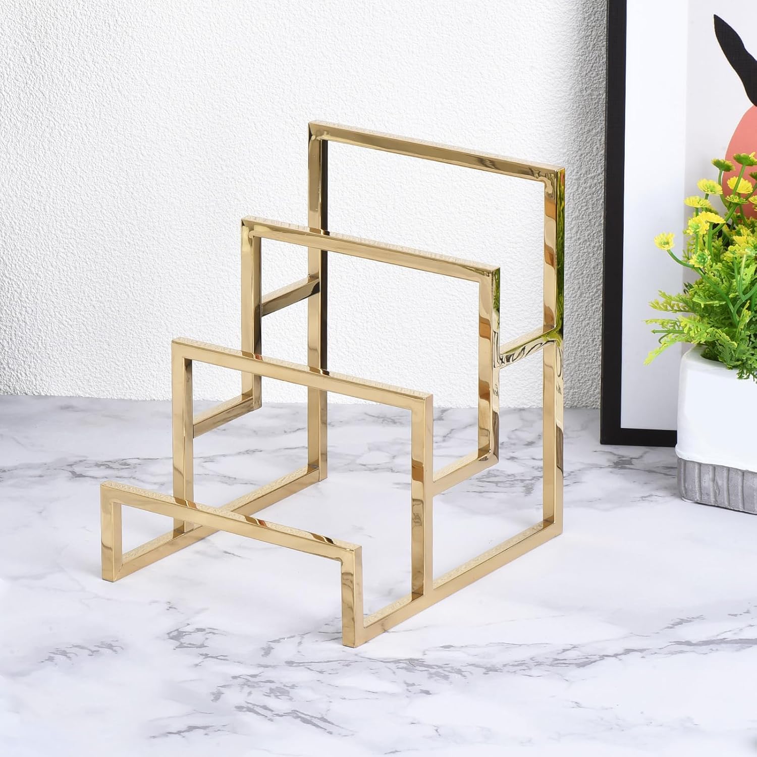 uxcell Clutch Purse Display Stand 3 Layer Wallet Display Rack Metal Clutch Holder Riser for Home Retail Store Supplies - Gold, 2Pcs