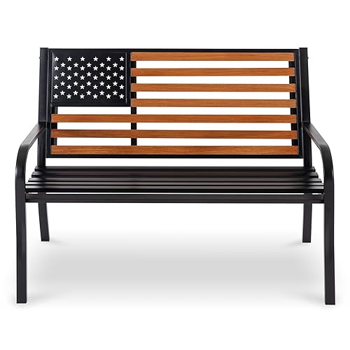 50" Outdoor Garden Bench, Cast Iron Metal Frame Patio and