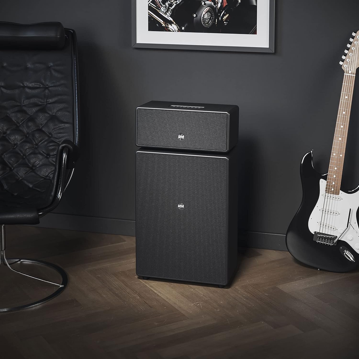 Audio Pro Drumfire-D2 - Enceinte Multiroom Ultra Puissante avec Bluetooth & WiFi - Enceinte Stéréo avec AirPlay 2, Chromecast, Spotify sans Fil - Noir