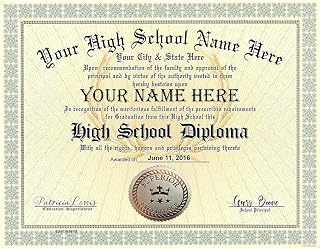 Only $19.99 High School Diploma Personalized Custom Printed with Your personal Info PLUS we will add a Navy Blue gold embossed quality Certificate Cover - Premium Quality - 8.5" by 11"