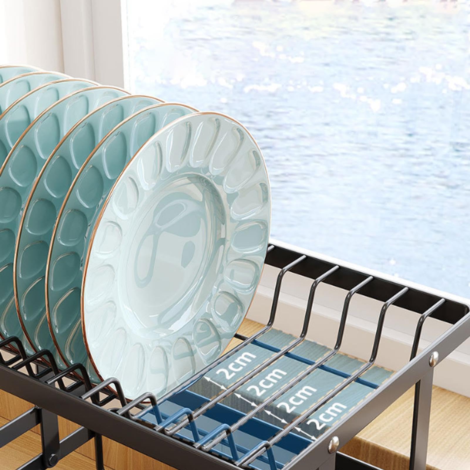 Trockenständer Küche Kohlenstoffstahl ausziehbarer Arbeitsflächen-Organizer | Küchen-Abtropfgestell Geschirrabtropfer Für Teller Tassen Gabeln Pfannenwender Löffel