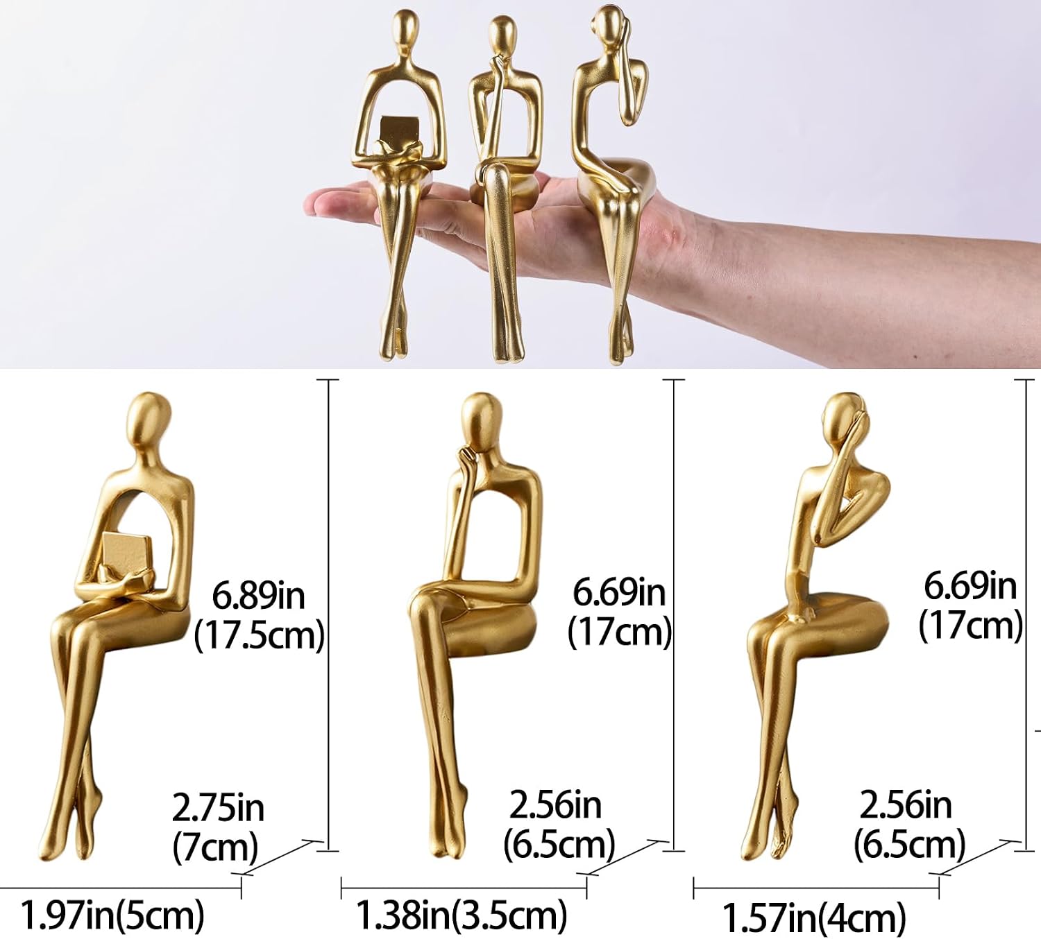 SHENGTIAN Resin Reading Sculpture Gold Decor Sitting Thinker Statue Abstract Sculptures, Bookshelf Decor Accents Resin Gold Figurines for Home Office Living Room Shelf Desktop Decor (BCD)