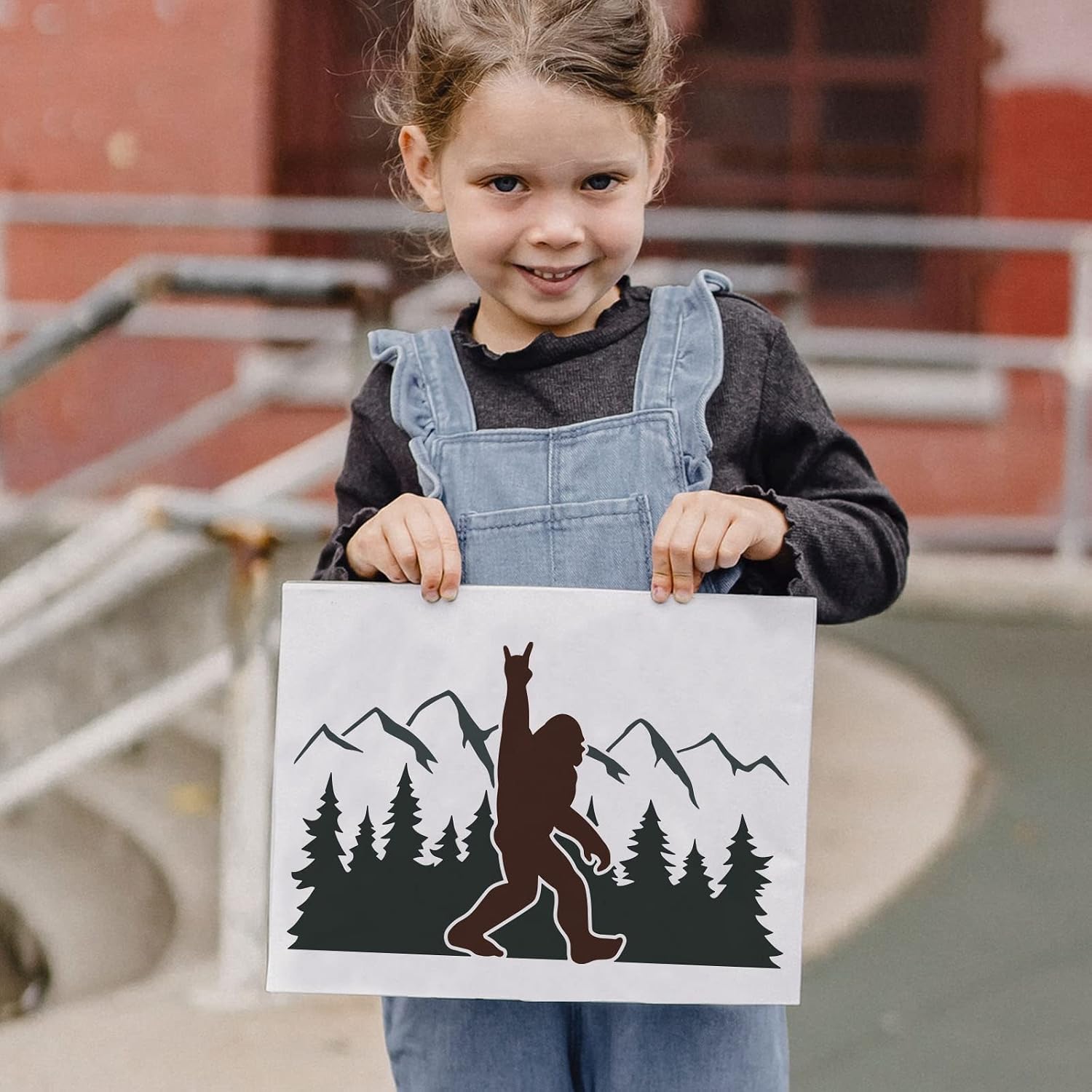 FINGERINSPIRE 9PCS Bigfoot Sasquatch Stencil - 2 Size Large Mountains Forest Painting Template - Reusable Plastic UFO Drawing, Tree, Tent, Flag Art for Home DIY Crafts