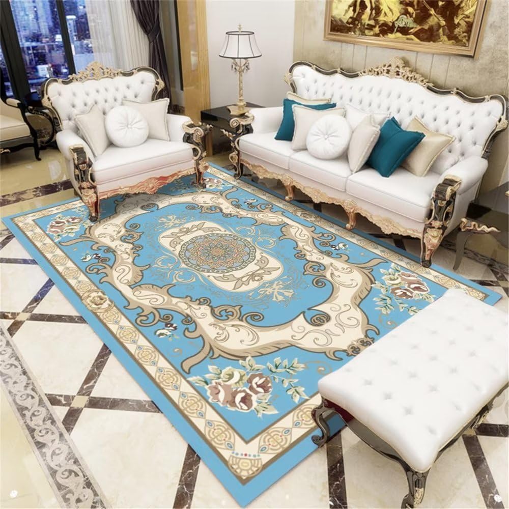 Tapis de salon bleu foncé lavable pour en finir avec les taches