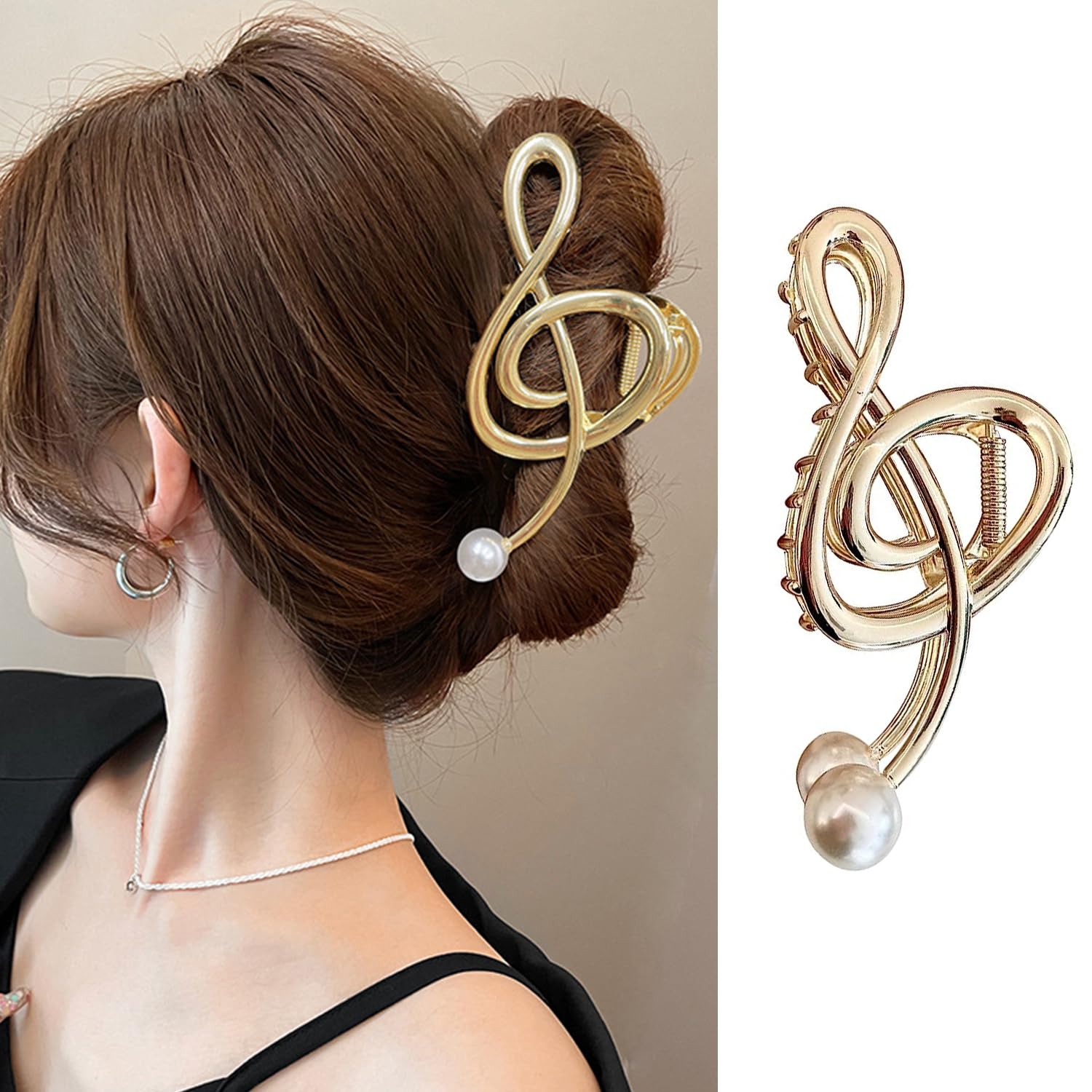 Amazon.com : Music Note Hair Clips with Pearl Gold Metal  display picture 2