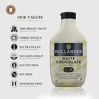 Hollander White Chocolate Cafe Sauce | GMO-Free, Gluten-Free, Soy-Free, Corn Syrup Free | 15 oz Squeeze Bottle