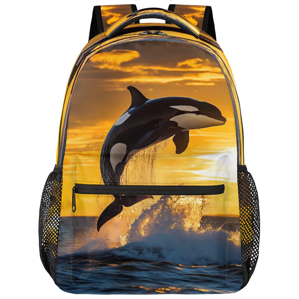 fifbird Unisex Backpack Sea Orca Killer Whale Sunset School Bookbag Large Lightweight Laptop Bags for Men Women Students Daypack Rucksack Schoolbag Backpacks