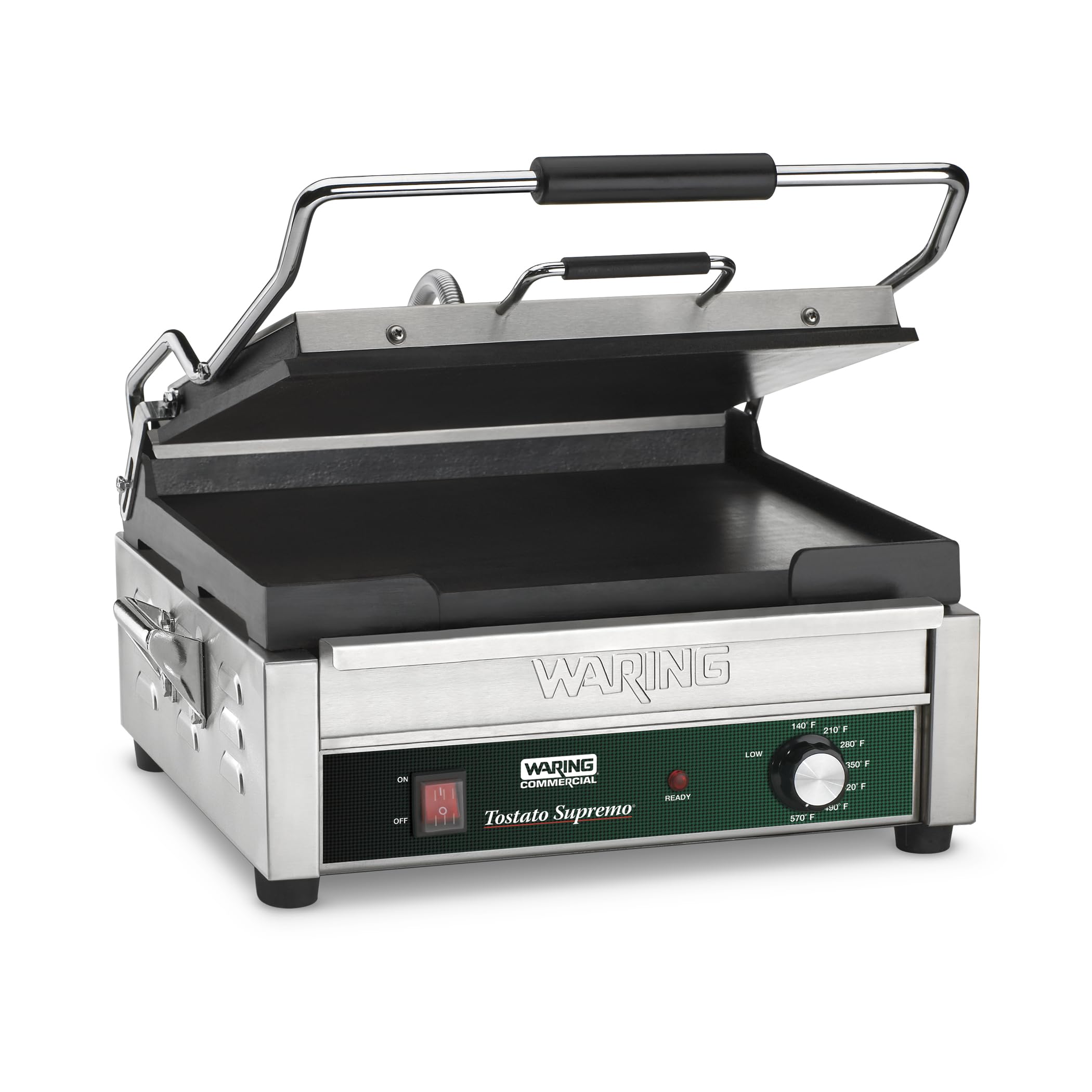 Waring Commercial WFG250 Tostato Supremo® Large Flat Toasting Grill, 120V, 1800W, 5-15 Phase Plug, Silver