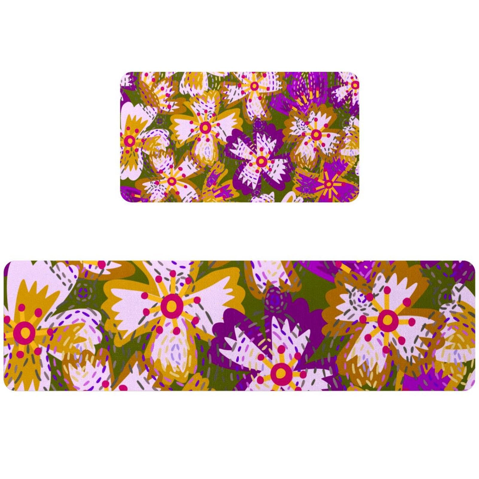 Tapis de cuisine antidérapant fini les glissades lot de 2 fleurs