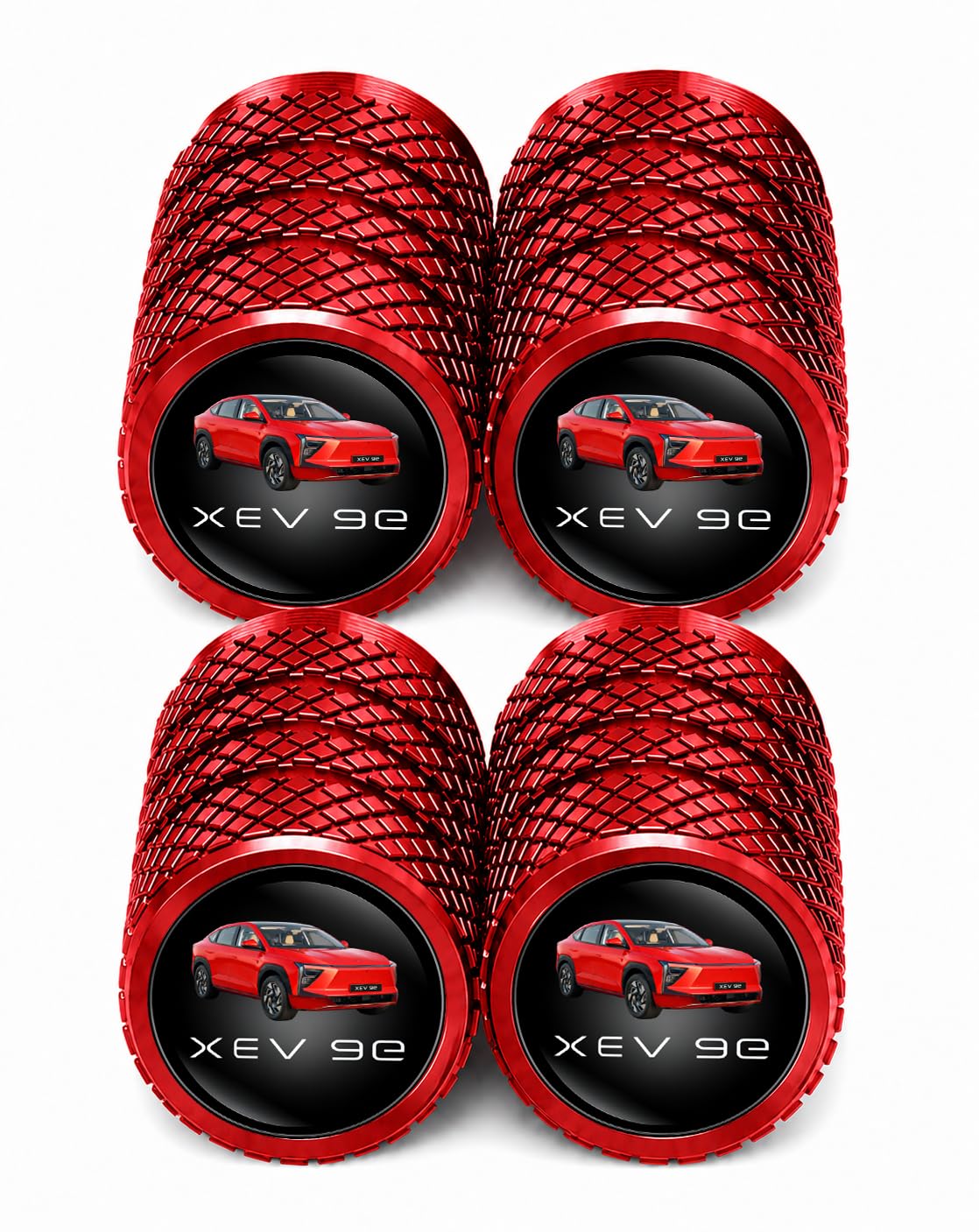 Red Metal Car Tyre Valve Caps -Compatible for Mahindra, for xev9e | Red Finish | Metal Build | Logo Design | Dust Protection | Easy Installation | Set of 4-image-31