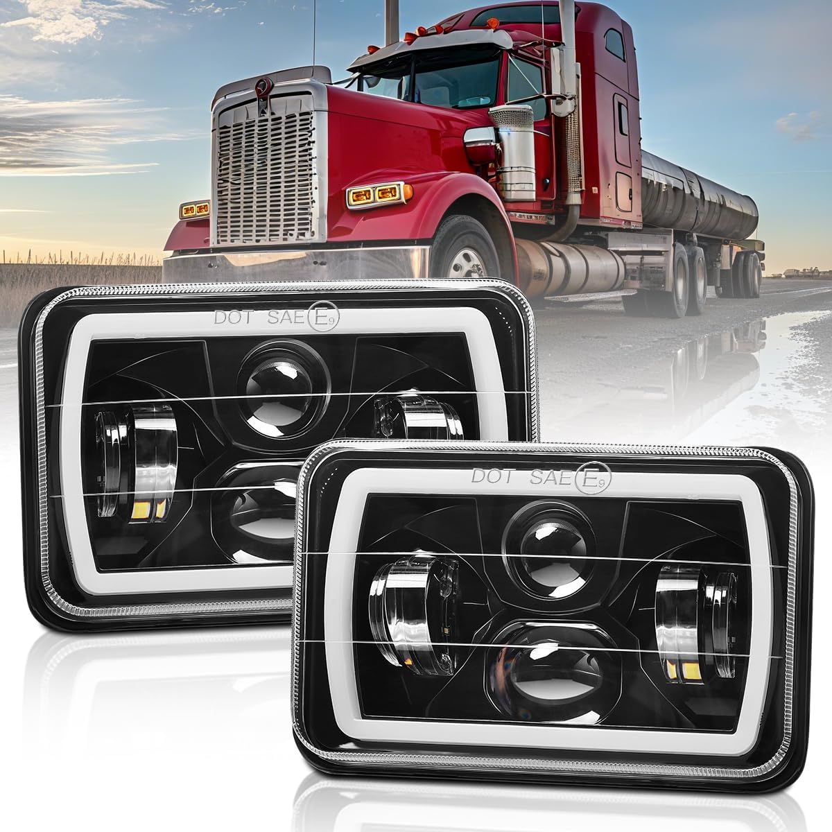 4x6 LED Headlights DOT Approved 4PCS 45W Hi/Low Sealed Beam H4652 H4651 H4656 H4666 H4668 H4642 Headlights for Dodge Pontiac Chevy Trucks SUV VAN Train