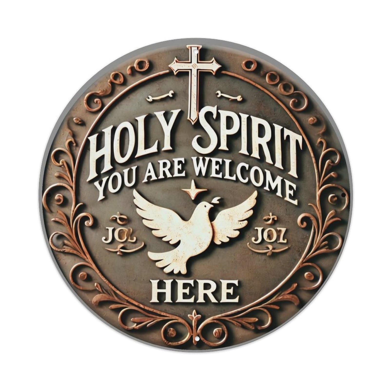 Holy Spirit Welcome Here Dove Vintage Round Tin Sign Retro Metal Wall Decor Metal Poster, Home Bar Garage Cafe Wall Art Decoration 8x8Inches
