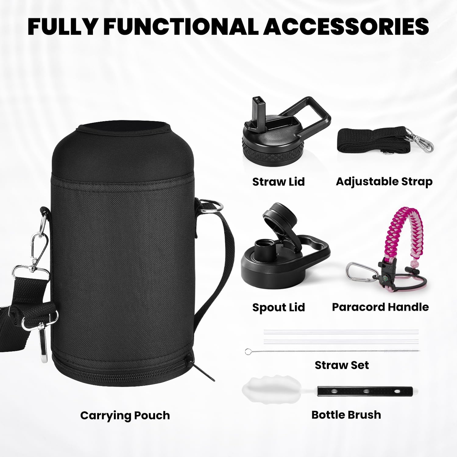 Insulated Water Bottle 64 oz, Triple Wall Vacuum Stainless Steel (Cold for 48 Hrs), Leak Proof & Non-BPA, Half Gallon Water Flask Jug with Paracord Handle & Straw Spout Lids, Ombre Pink - Image 6