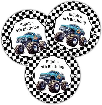 Personalized Monster Truck Birthday Party Stickers, Decorations, Personalized, Labels, Tags, Party Favors Jam