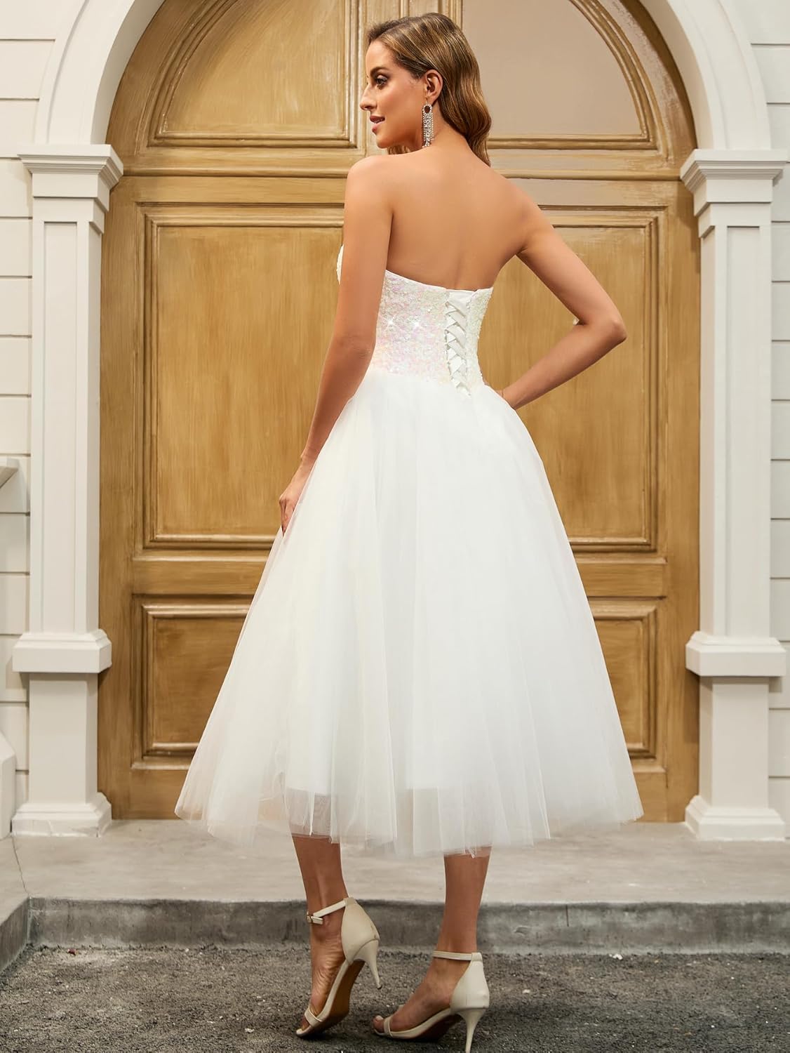 Sequin Wedding Dresses for Bride,Strapless Sequin Dress for Bridal,Women's Ball Gown Bridal Wedding Dresses