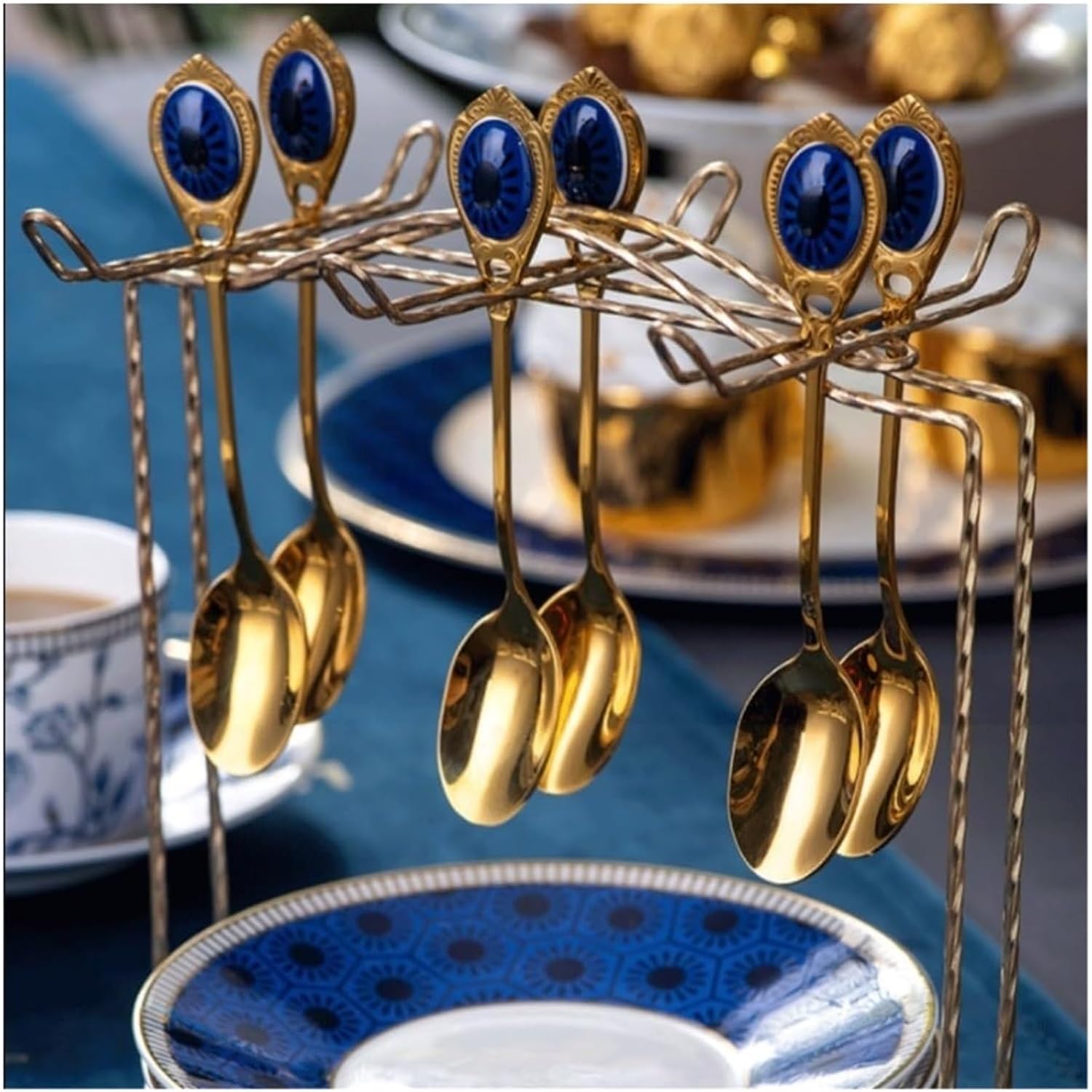 Soup Spoons,Spoons, Spoons Coffee Spoon Retro Small Stainless Steel Ceramic Handle Dessert Afternoon Tea Black Tea Spoon