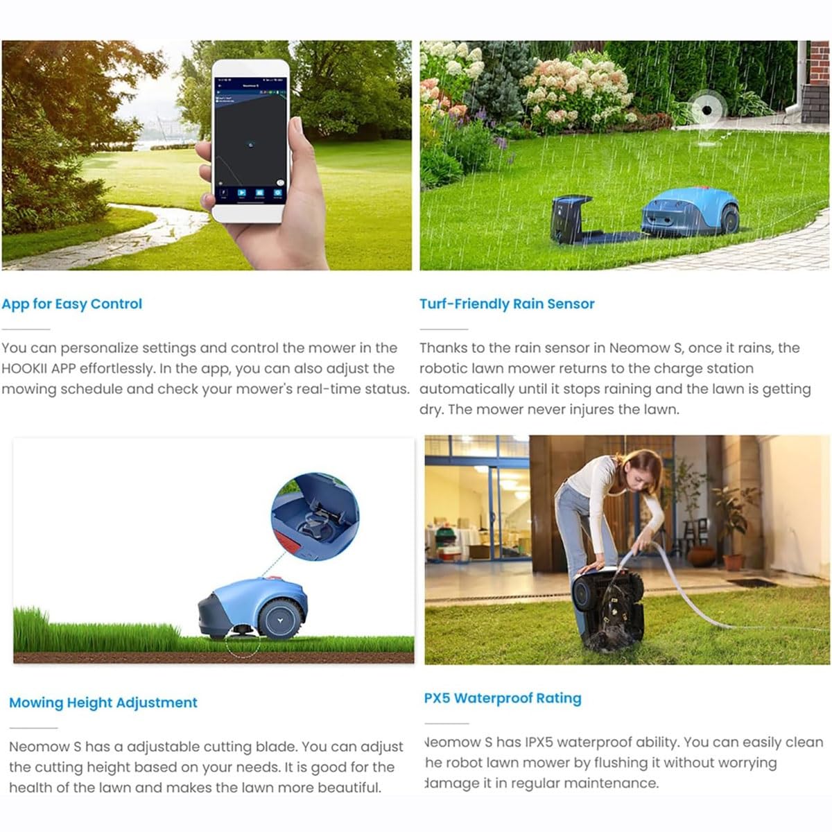 Automatyczna kosiarka robotyczna, 1/4 akra kosiarka robotyczna ze sterowaniem APP, wysokość koszenia 20-55 mm i nachylenie 33%, planowanie ścieżki i automatyczne ładowanie, kosiarka robotyczna
