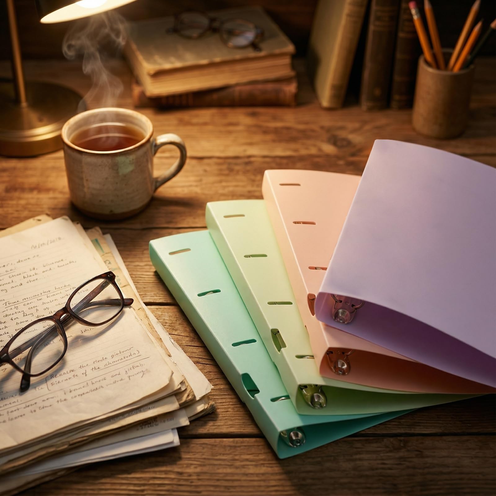 8 Stück Ringbuch A4, Pastell Herausnehmbarer Ringordner A4 mit 4-Ring-Mechanik, 4 Farben (Blau, Pink, Grün, Lila)，3,5 cm Rückenbreite Aktenordner, Geeignet für Büro und Familie