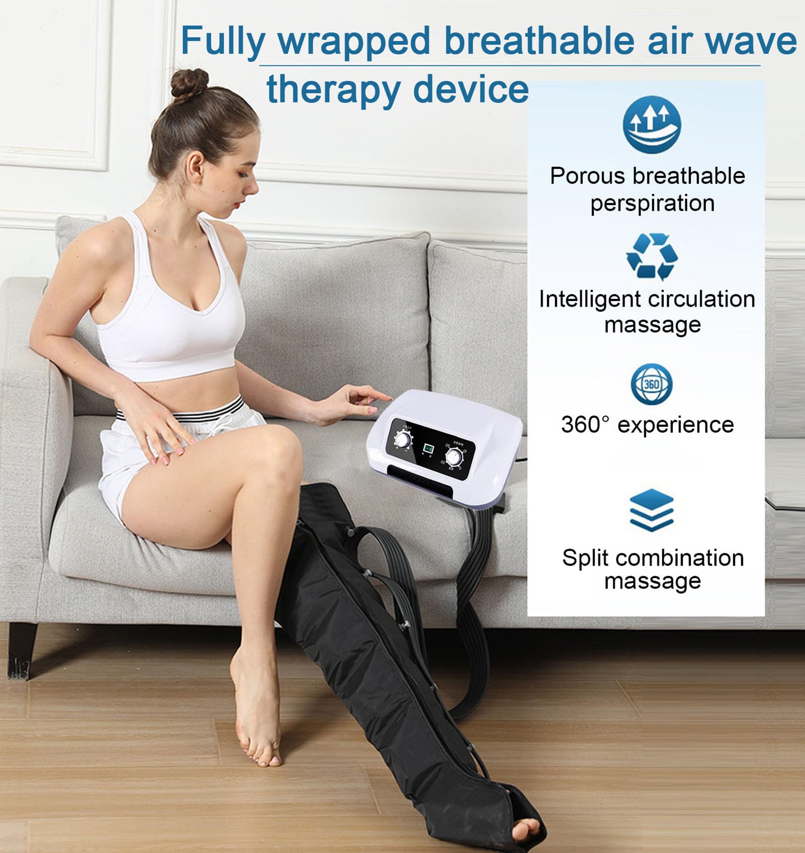 Presoterapia y masajeador de drenaje linfático, botas eléctricas de terapia de compresión de aire para piernas, brazos y estómago, diseño de 6 cámaras