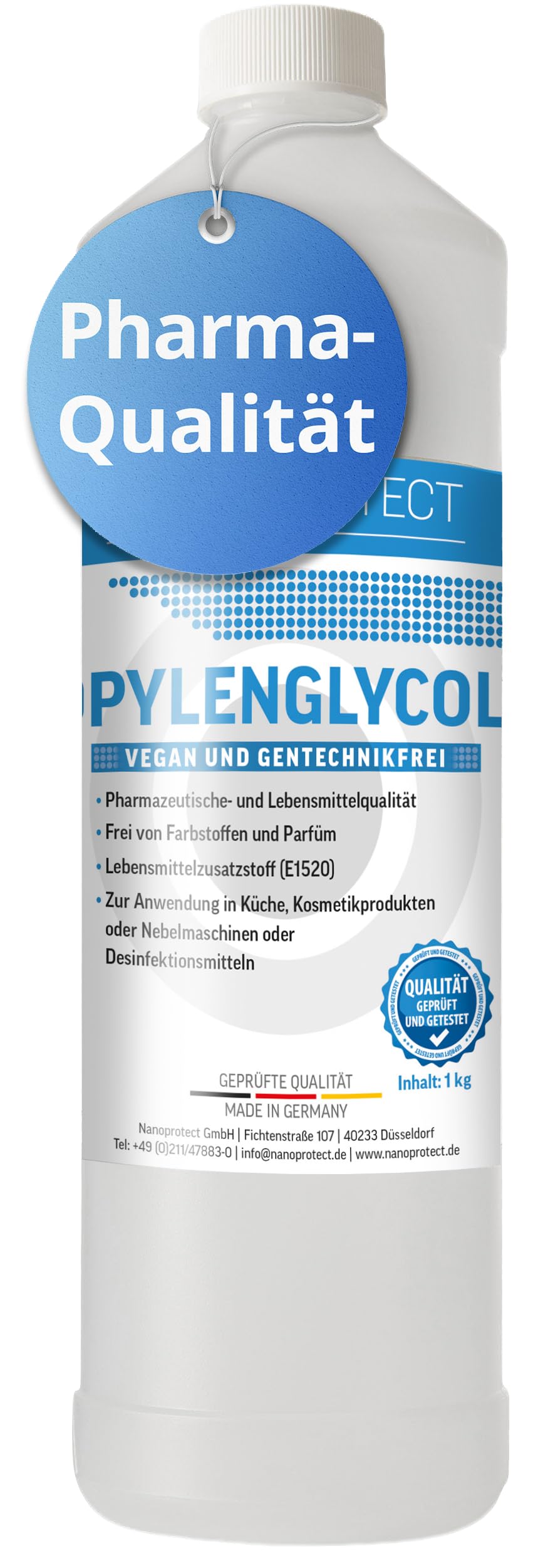 Nanoprotect Propylenglycol 99,7% | 1 kg | Pharmaqualität und Lebensmittelqualität E1520 | Propylenglykol - Made in germany | flüssig
